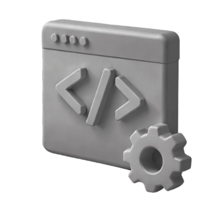3D rendered code browser icon with angle brackets and gear symbol